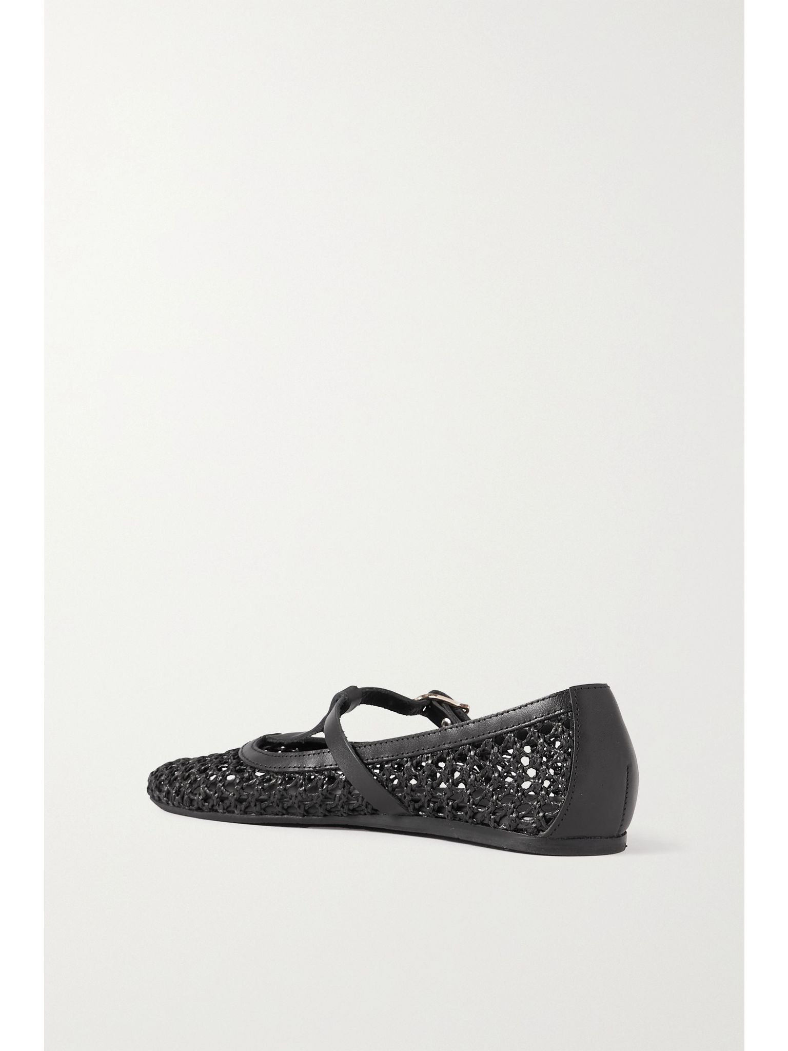 Aerati leather-trimmed woven raffia ballet flats Black - 3