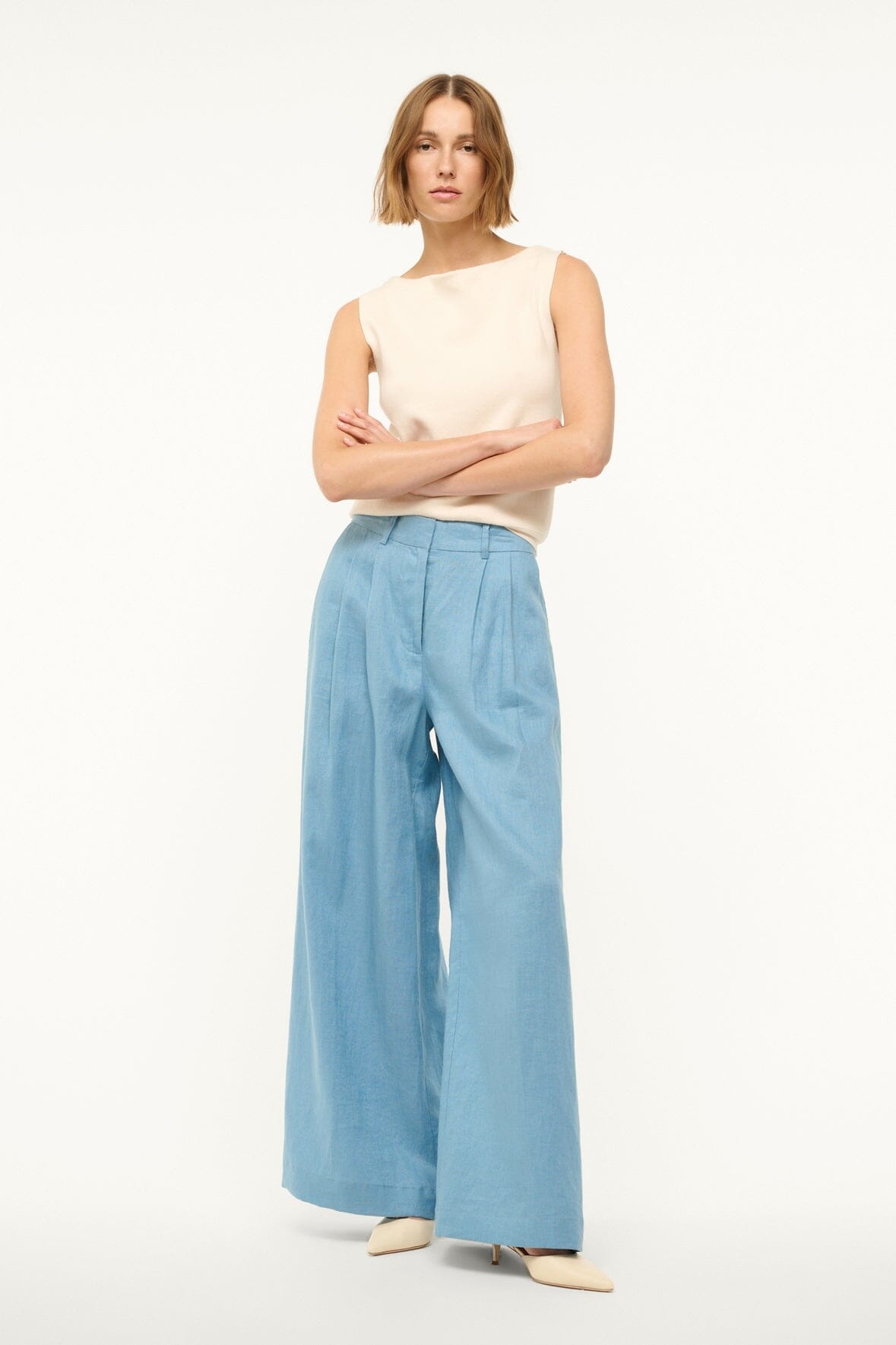STAUD SASHA LINEN PANT SLATE BLUE - 4