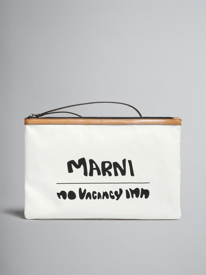 MARNI X NO VACANCY INN - BEY POUCH IN WHITE CANVAS WITH BEIGE TRIMS 1