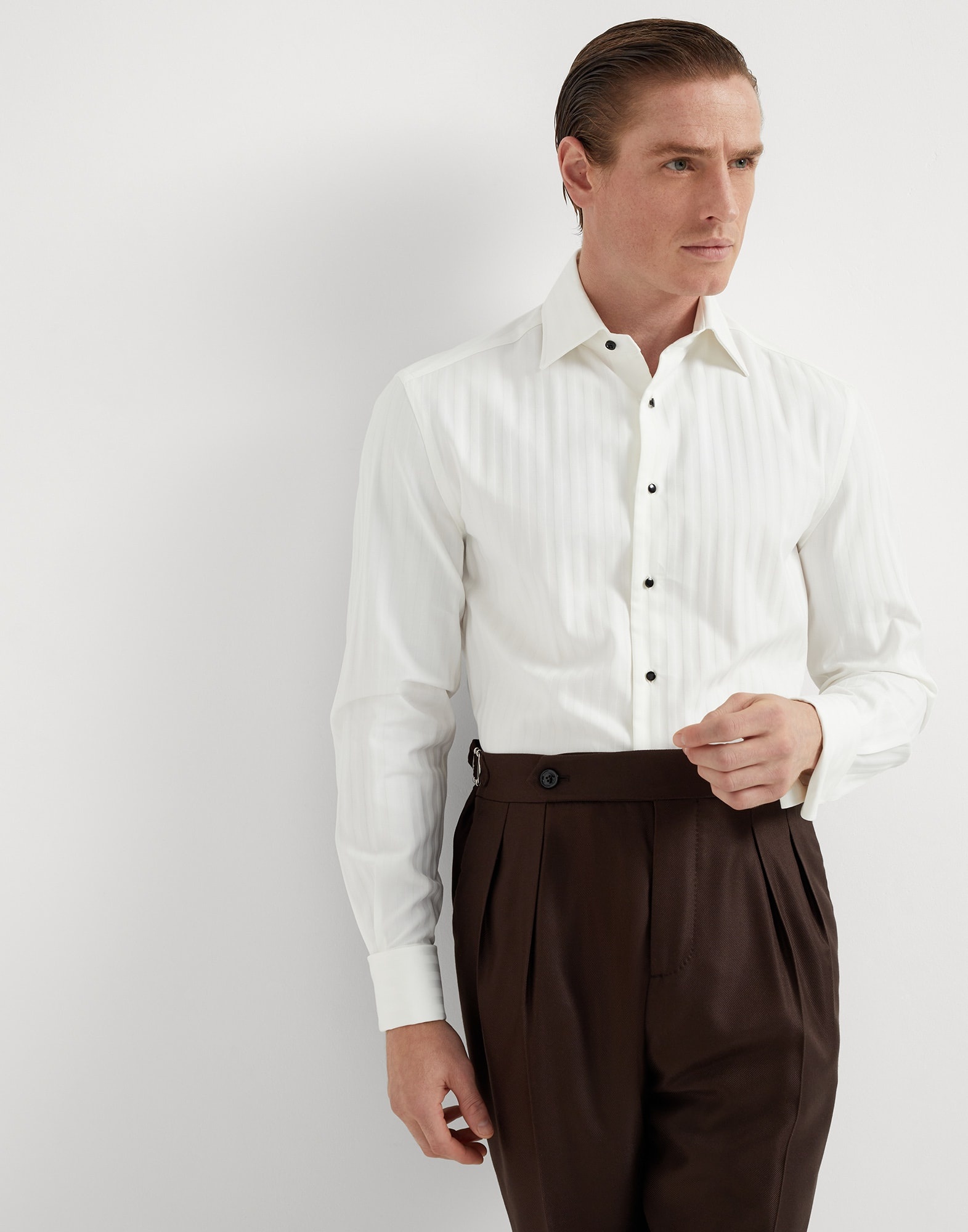 Cotton chevron slim fit tuxedo shirt with spread collar - 4