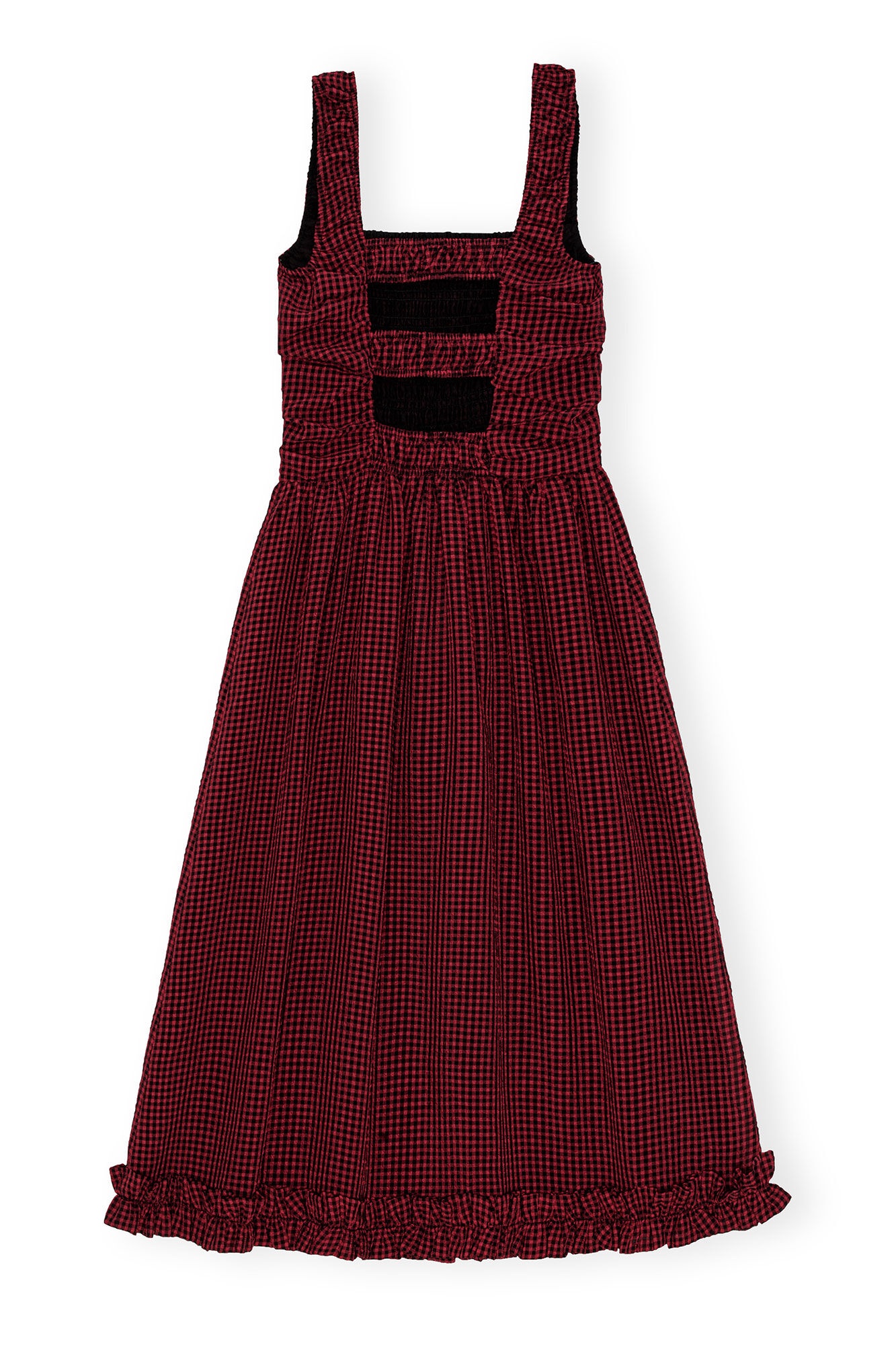 RED SHEER MIDI STRAP SMOCK DRESS - 1