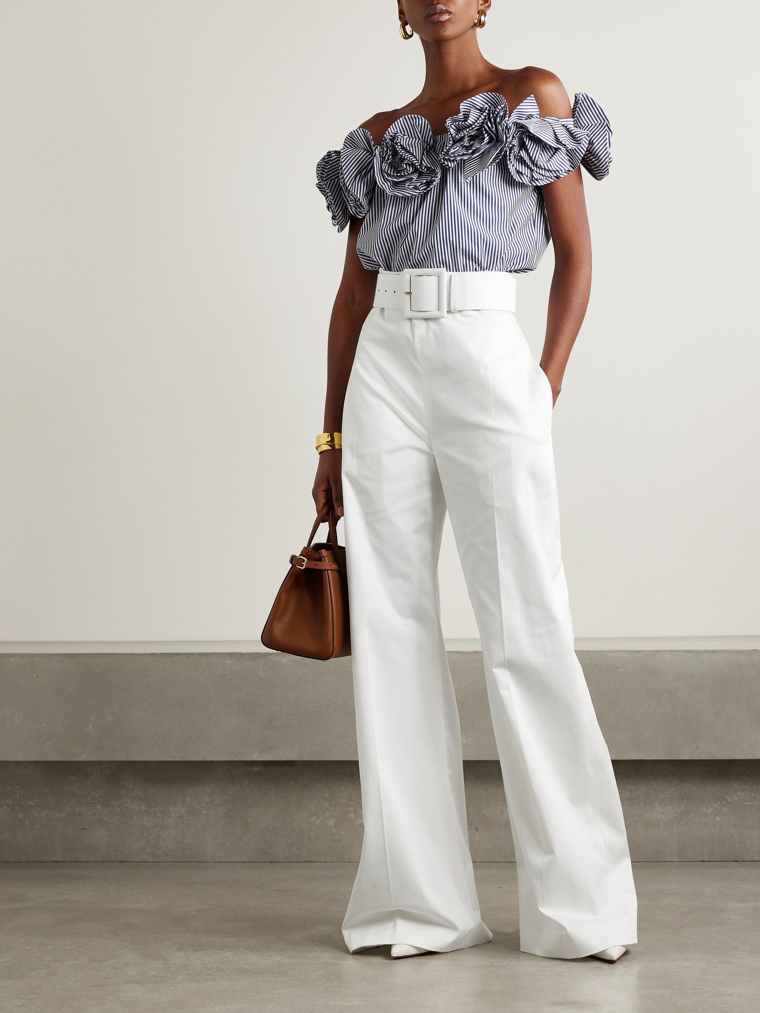 Cotton-blend sateen wide-leg pants White - 2