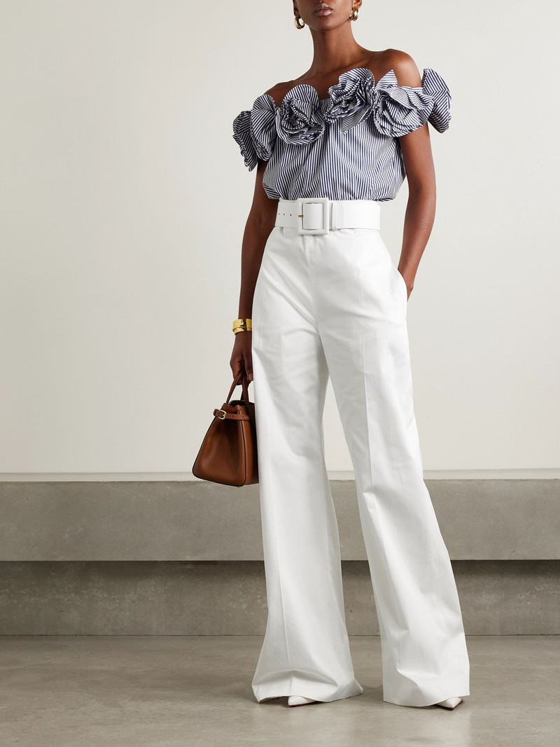 CAROLINA HERRERA Cotton-blend sateen wide-leg pants White outlook