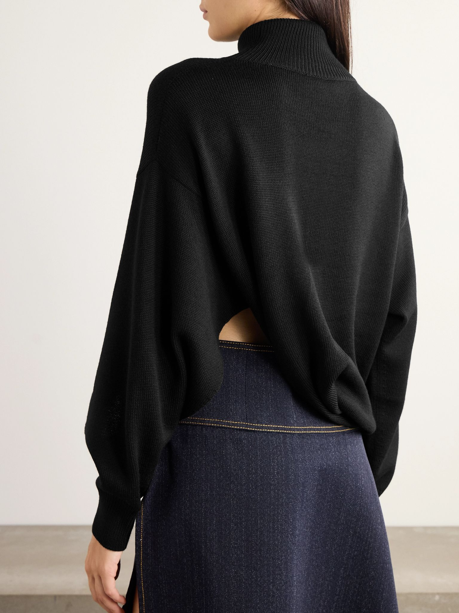 Asymmetric wool turtleneck sweater Black - 3