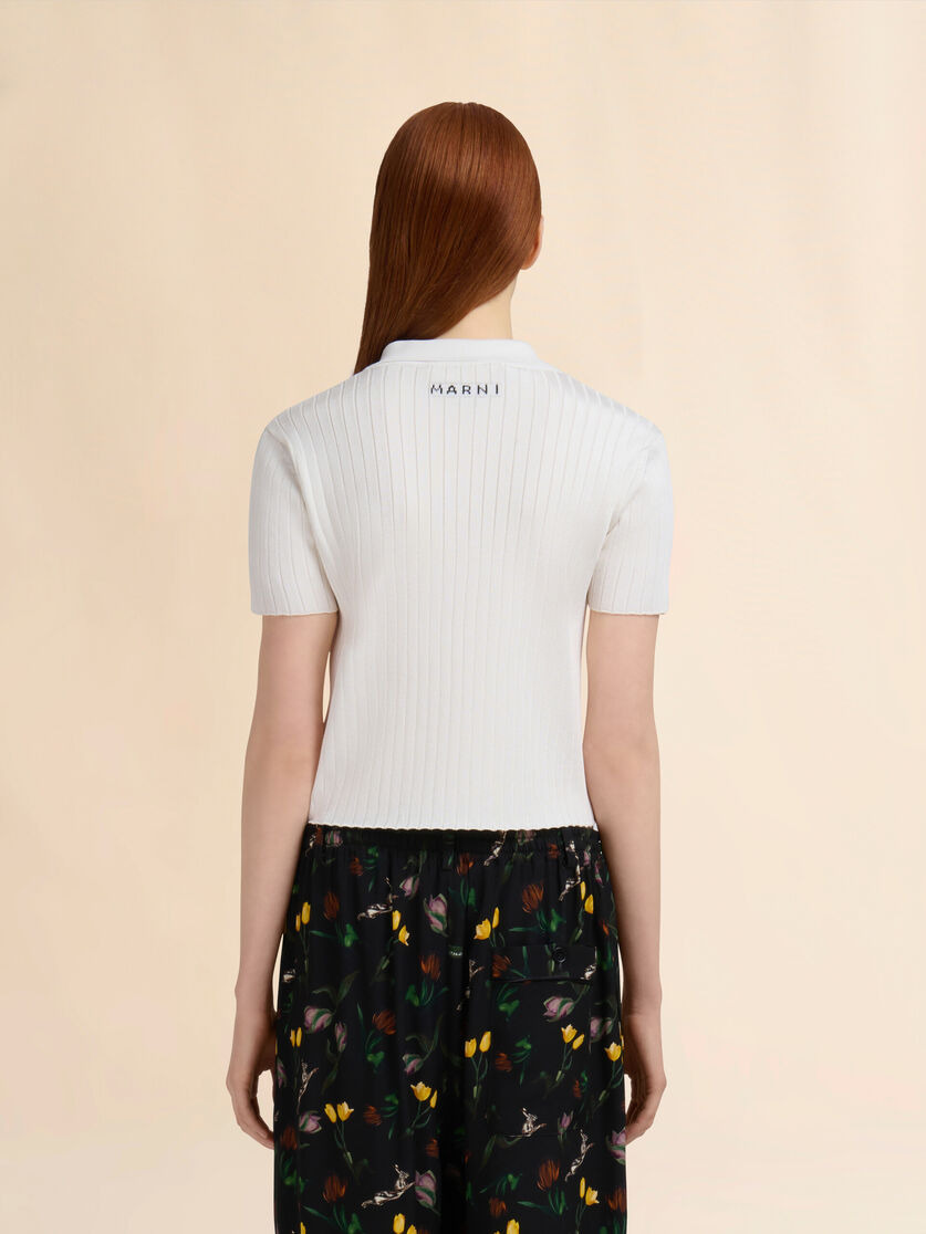 WHITE VISCOSE HALF-AND-HALF POLO - 3