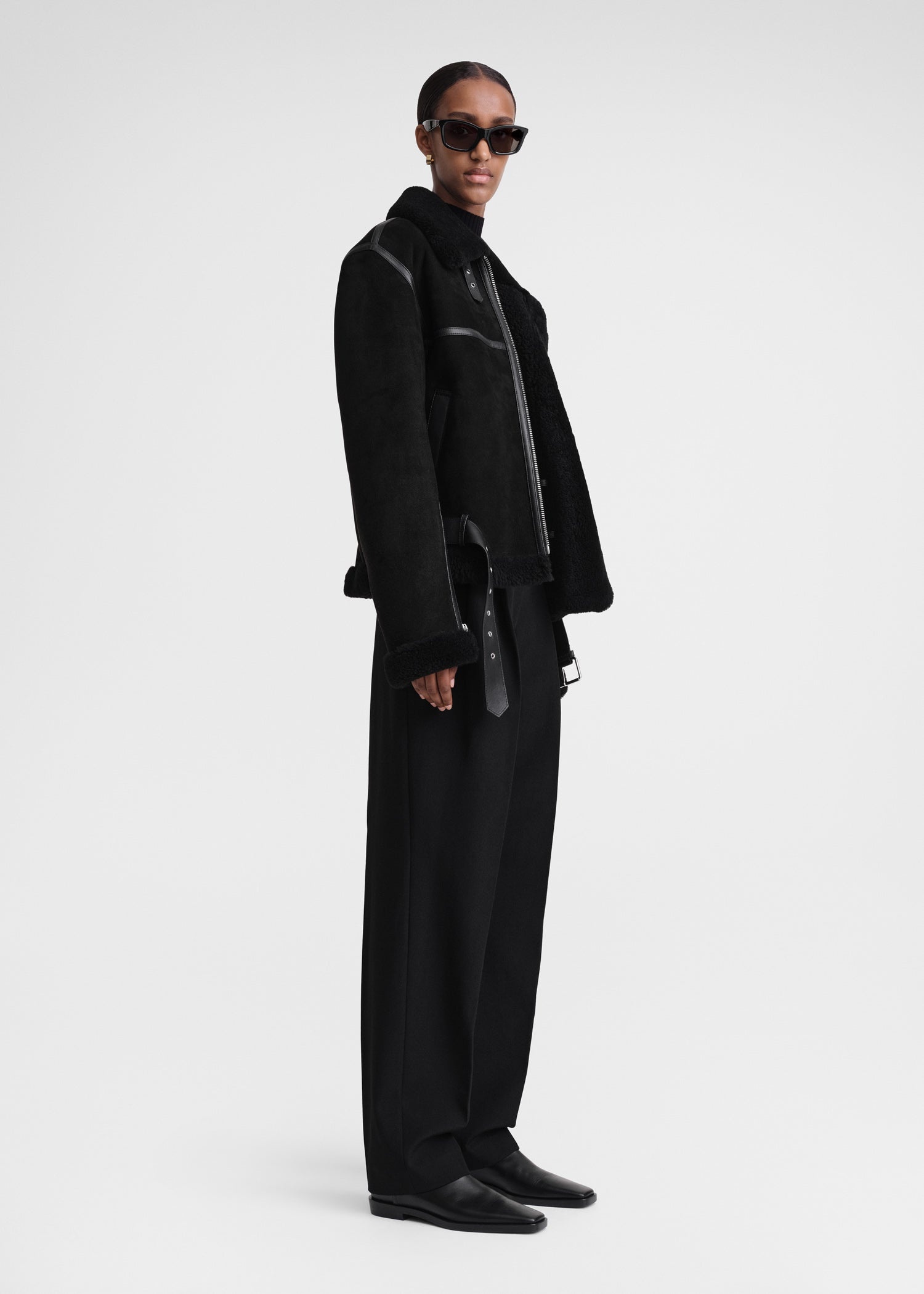 Shearling aviator jacket black - 3