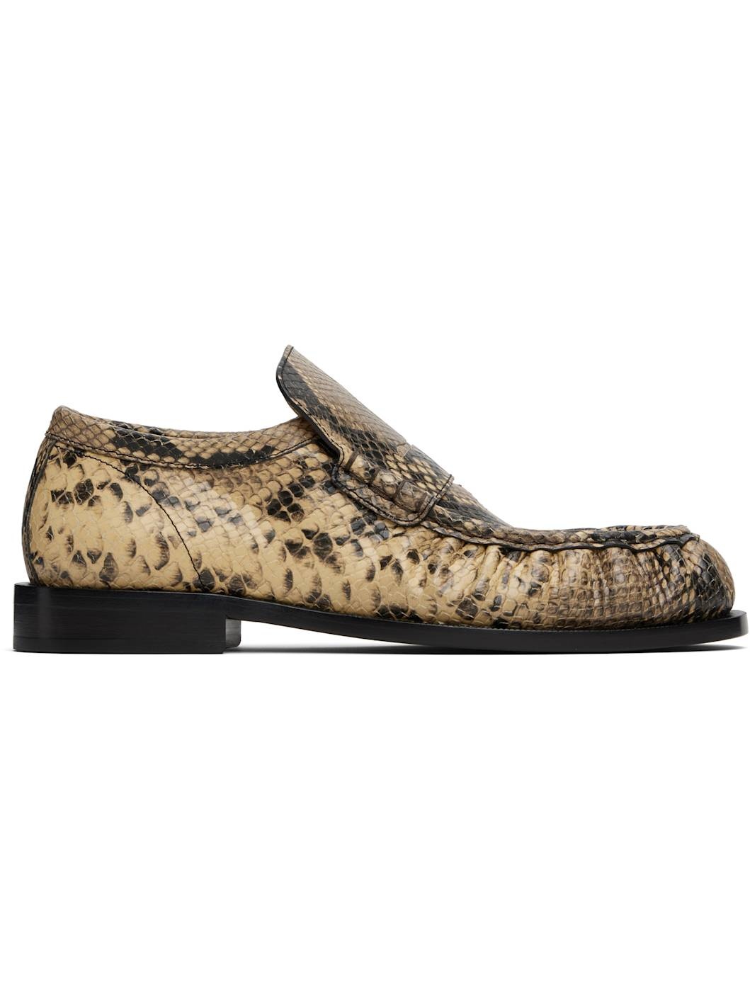 Beige Snake Print Loafers - 1