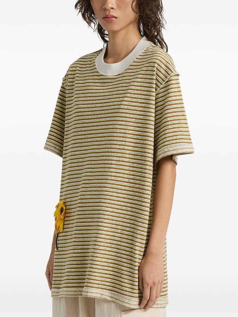 striped-pattern flower T-shirt 3