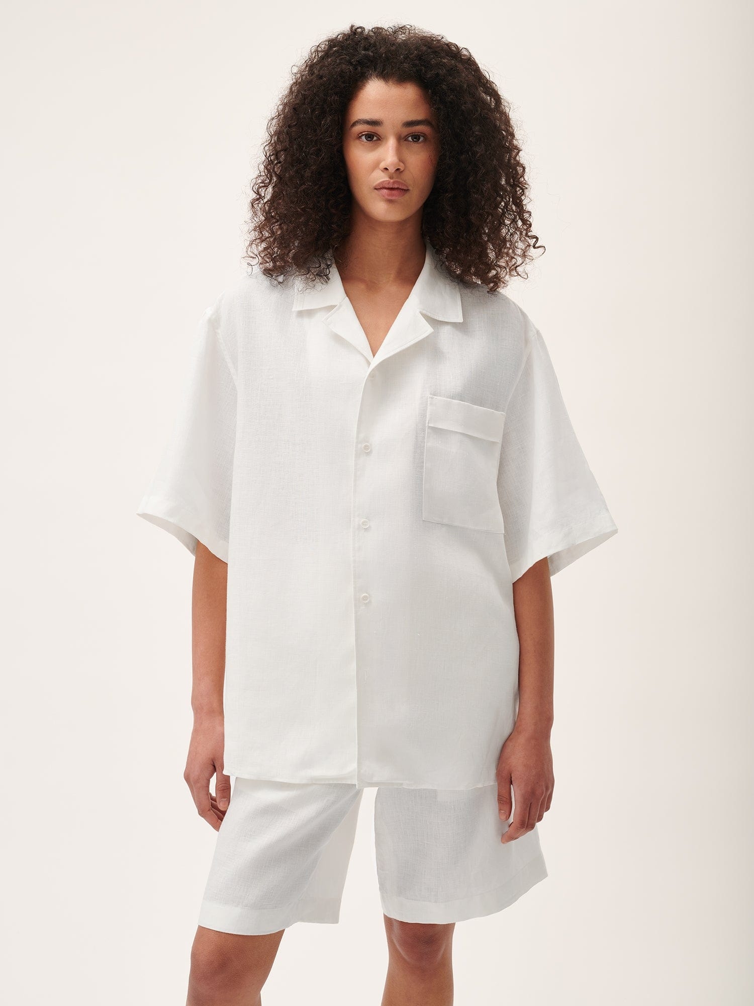 Womens DNA Aloe Linen Camp Collar Shirt - Off-White - 3