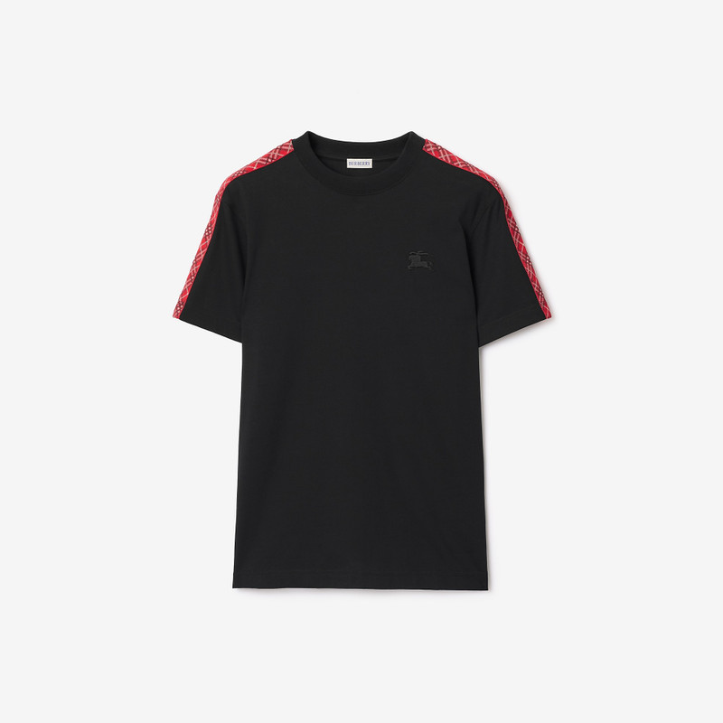 Check Trim Cotton T-shirt 1