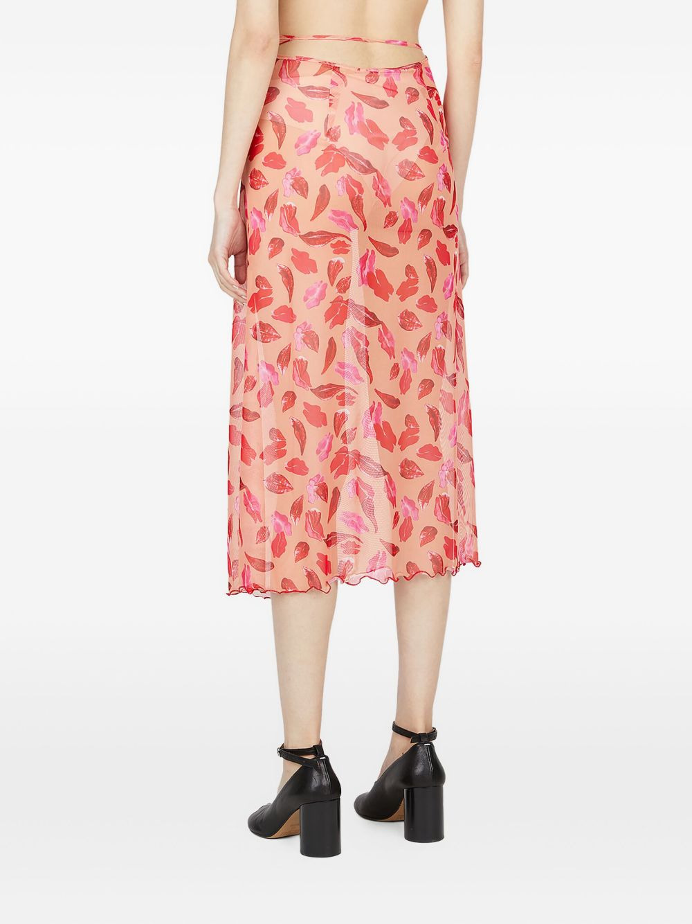 lip-print ruffled skirt - 4