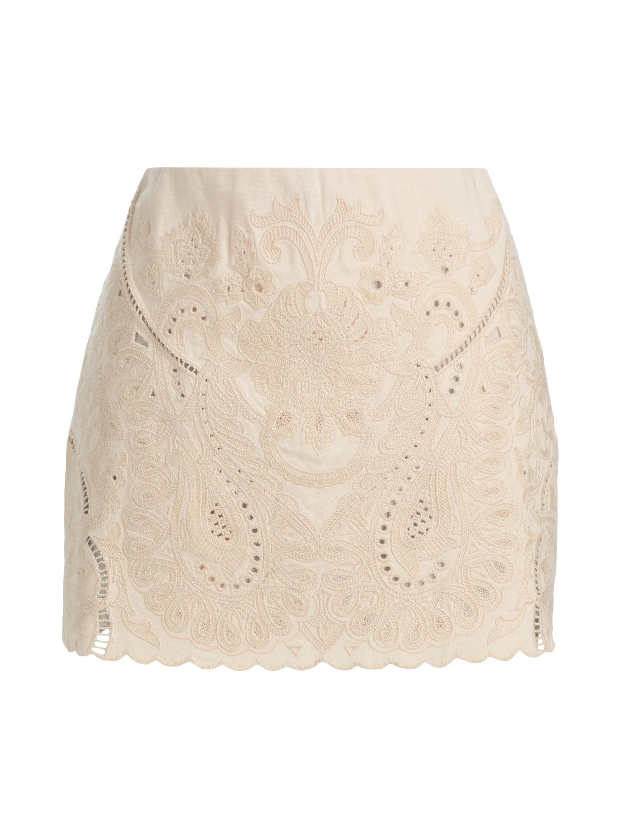 Women's Natalie Linen-Cotton Embroidered Pencil Miniskirt - Antique - 1