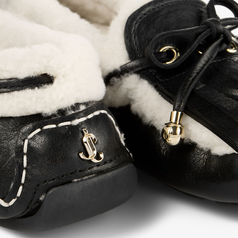 Manon F Black Tumbled Leather Loafers with Shearling 3