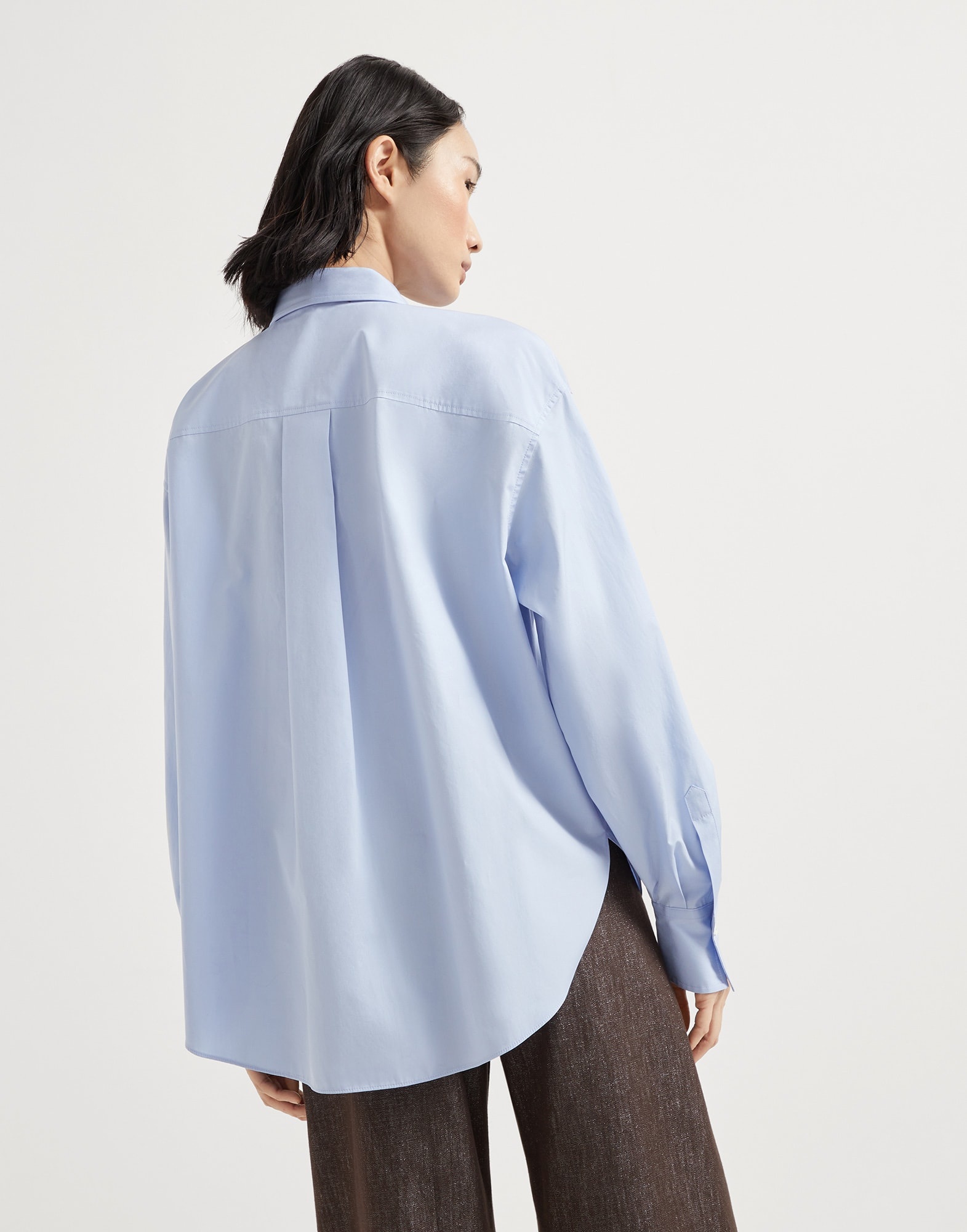 Cotton poplin pussybow shirt with shiny flap detail - 2