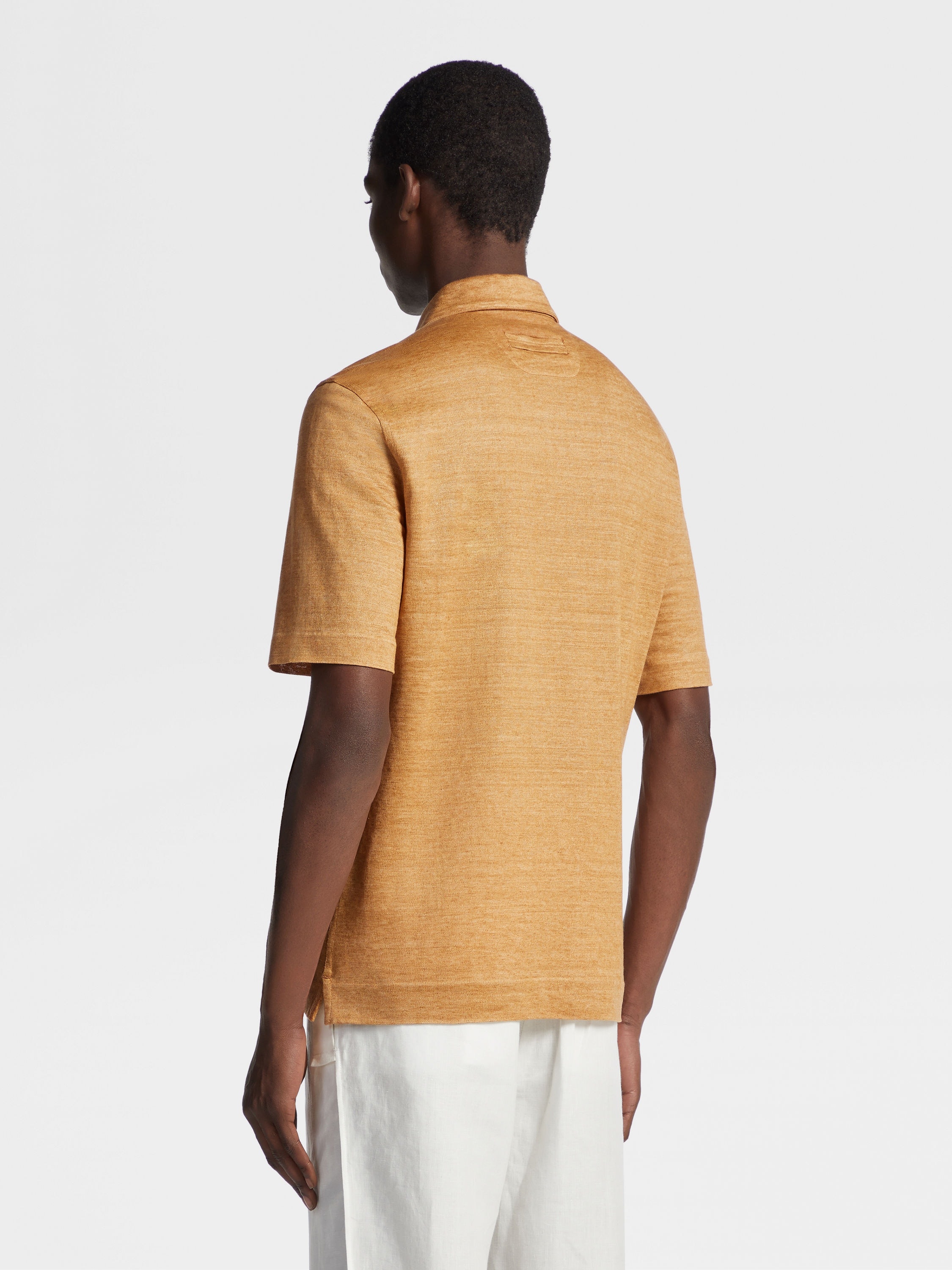 PEACH COLOR LINEN POLO SHIRT - 3