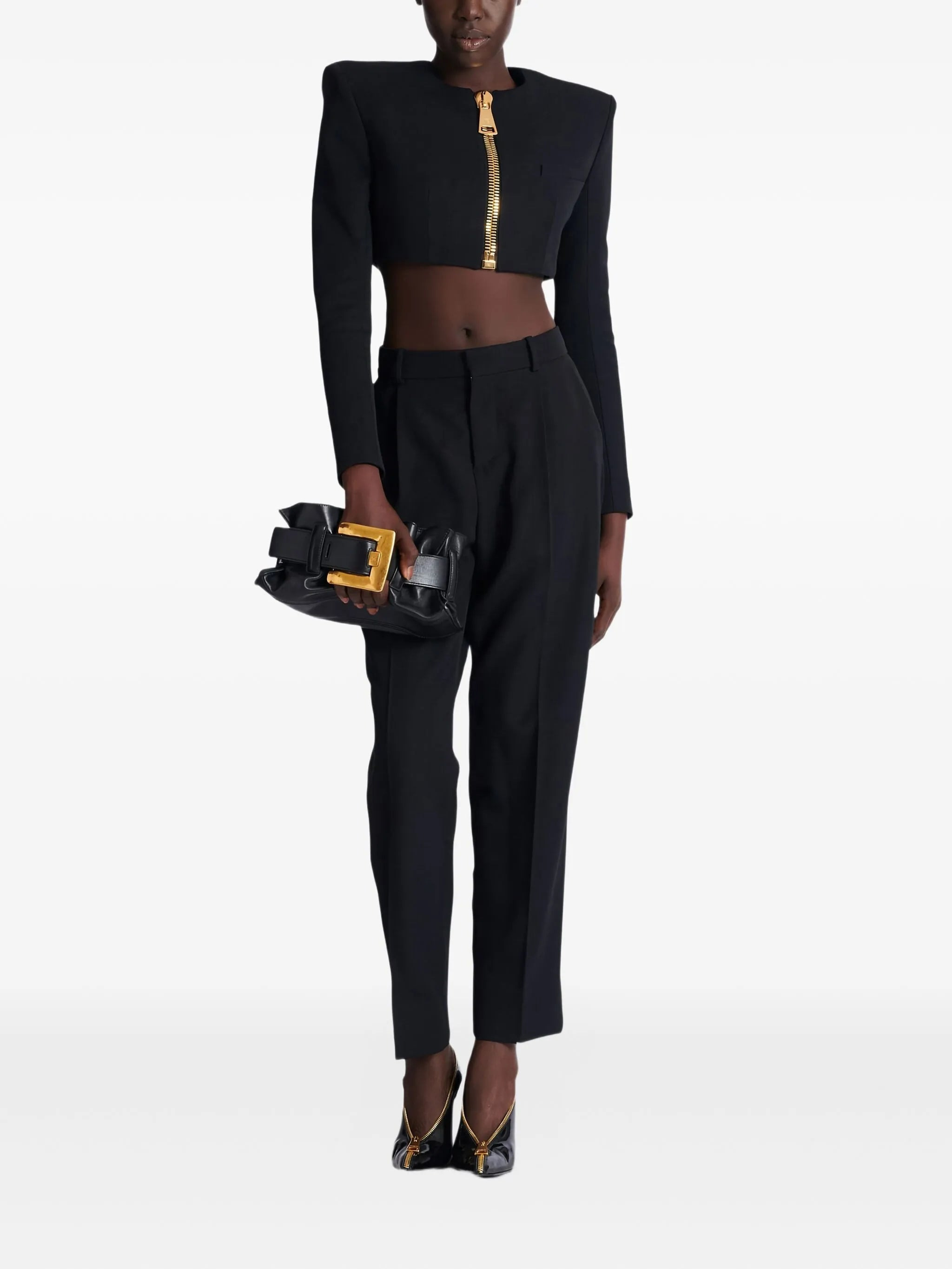 padded-shoulder zip-front jacket - 2