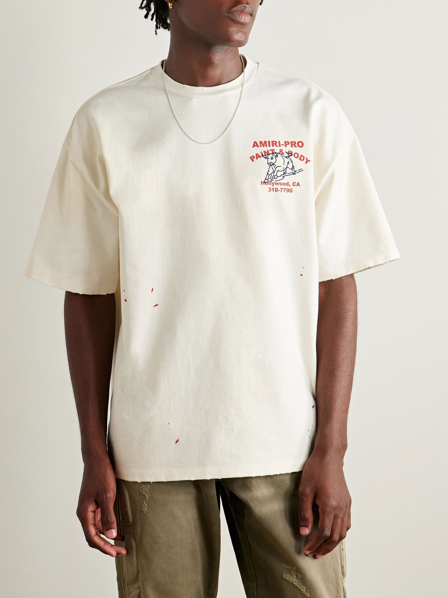Bull Oversized Printed Distressed Cotton-Jersey T-Shirt Ivory - 3