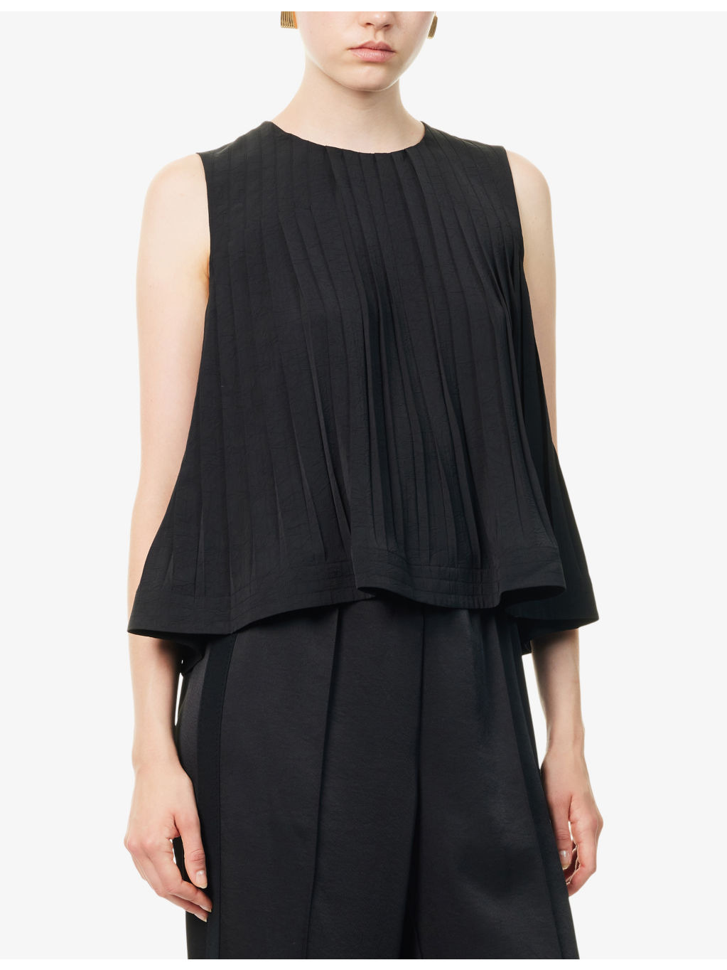 Pleated Sleeveless Woven Top - 3