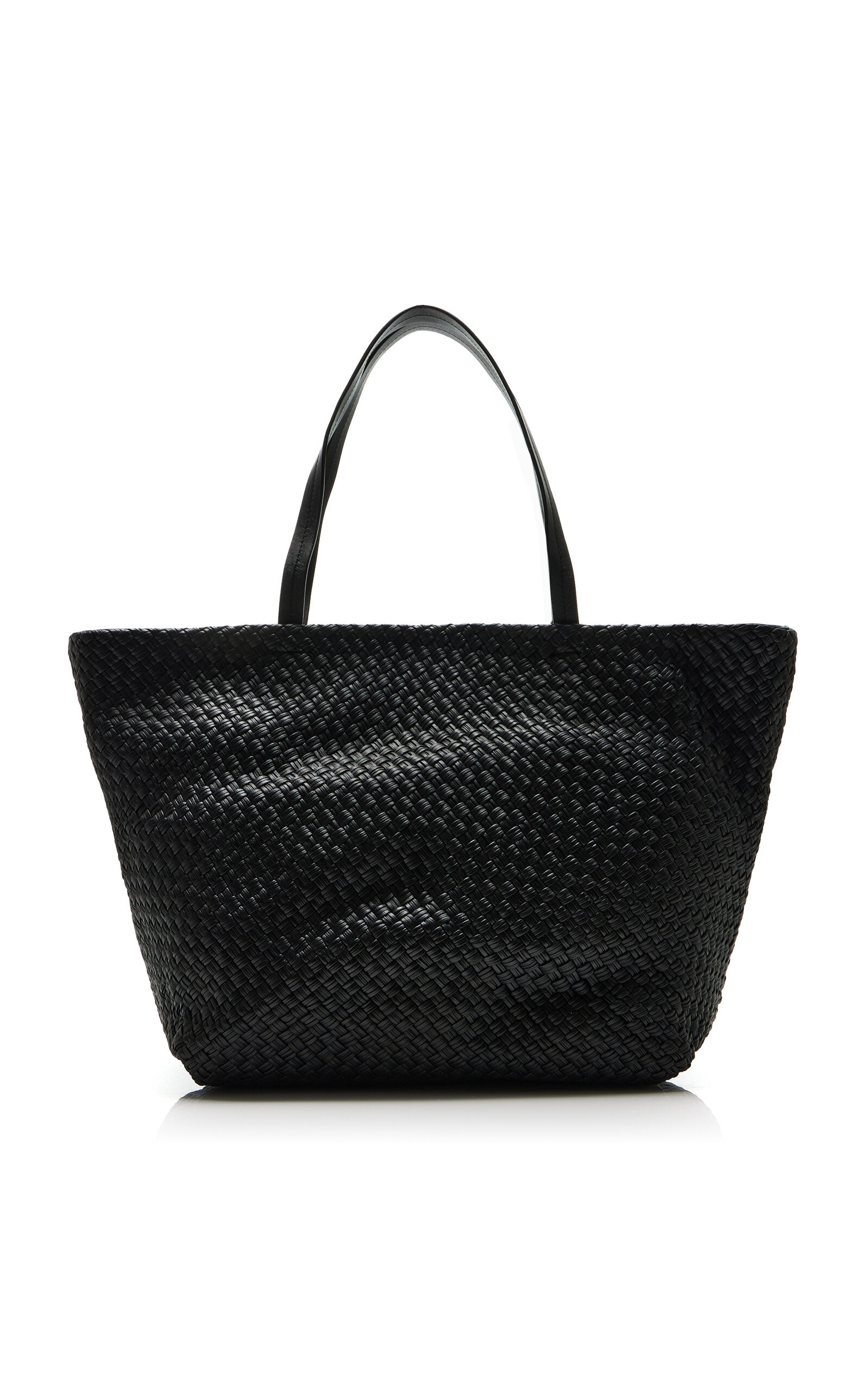 Large Woven Leather Trapeze Bag black - 4