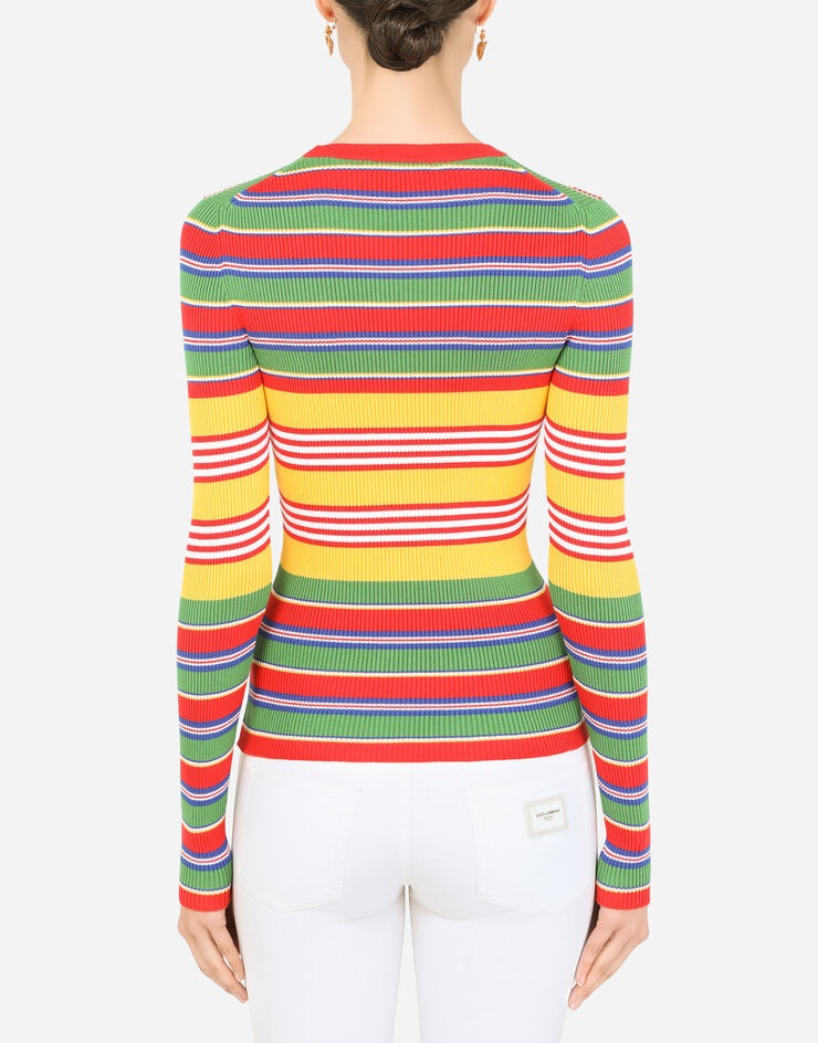 Multi-colored striped cotton sweater - 2