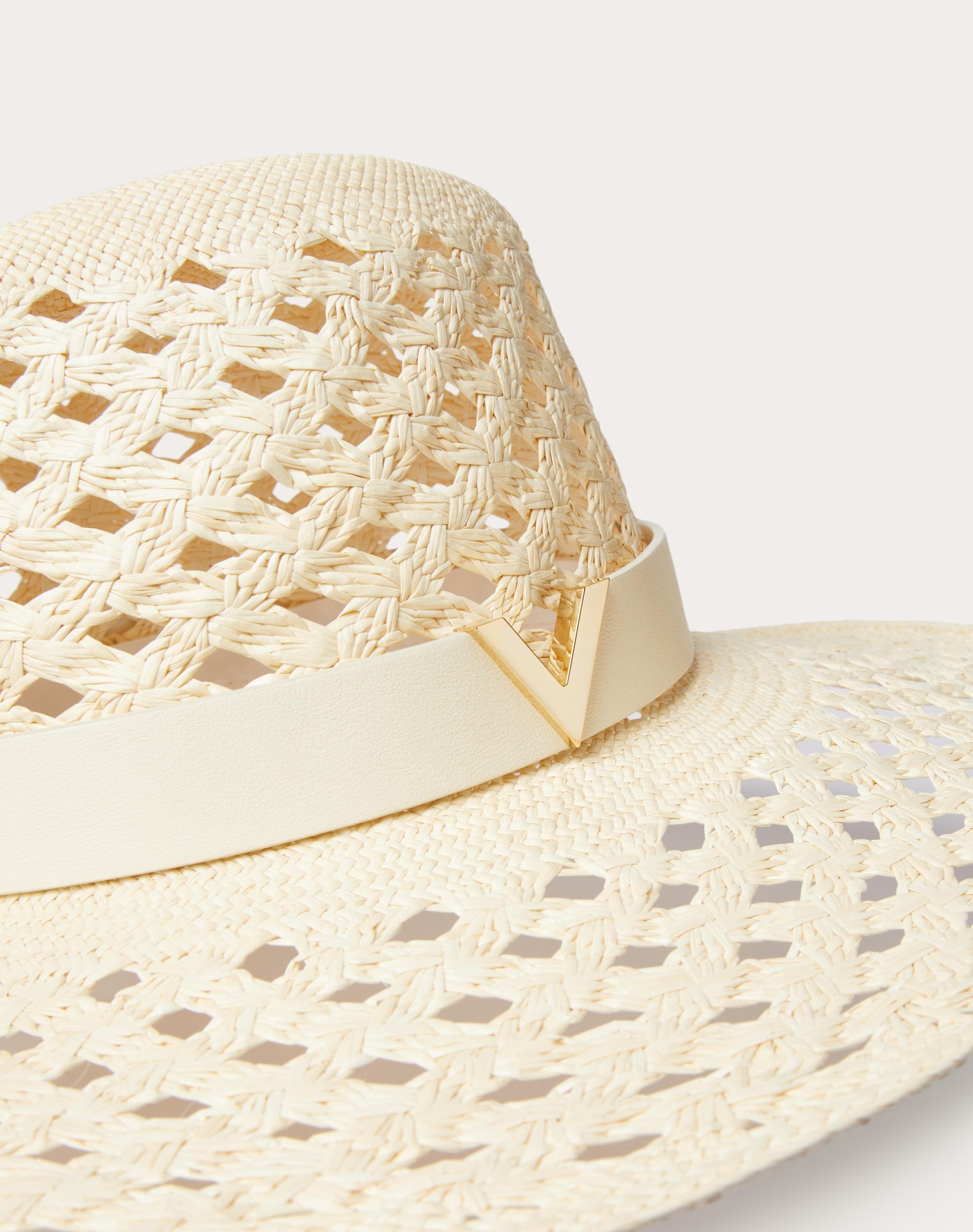 V DETAIL STRAW AND LEATHER FEDORA HAT - 2