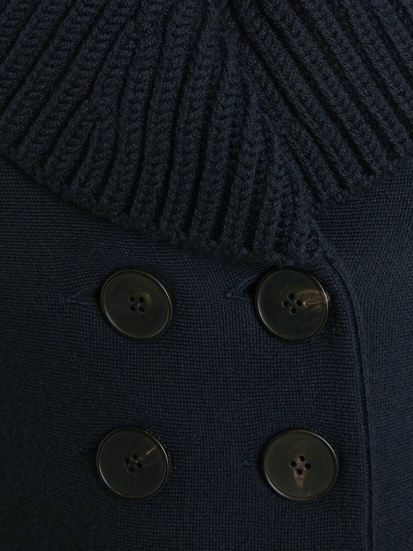 Double-breasted Peplum Knit Jacket in Navy - 5