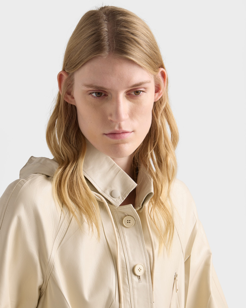 Hooded nappa leather and fabric coat 6