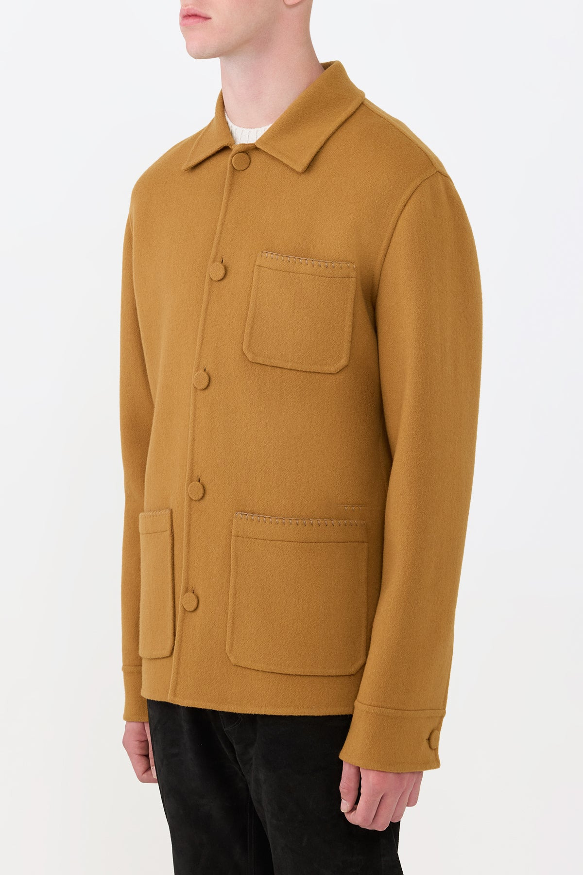 Ulu Chore Jacket in Yellow Ochre Double-Face Recycled Cashmere - 3