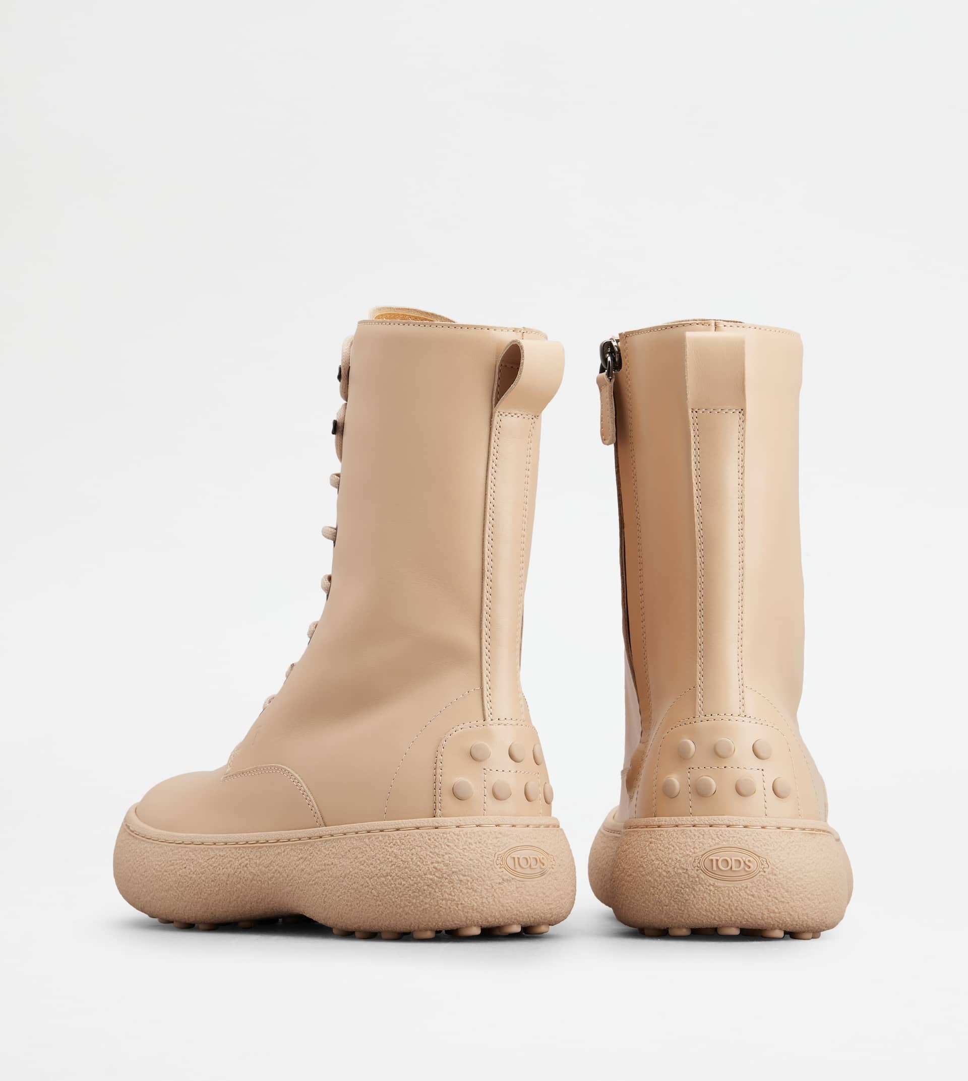 TOD'S W. G. LACE-UP ANKLE BOOTS IN LEATHER - BEIGE - 2
