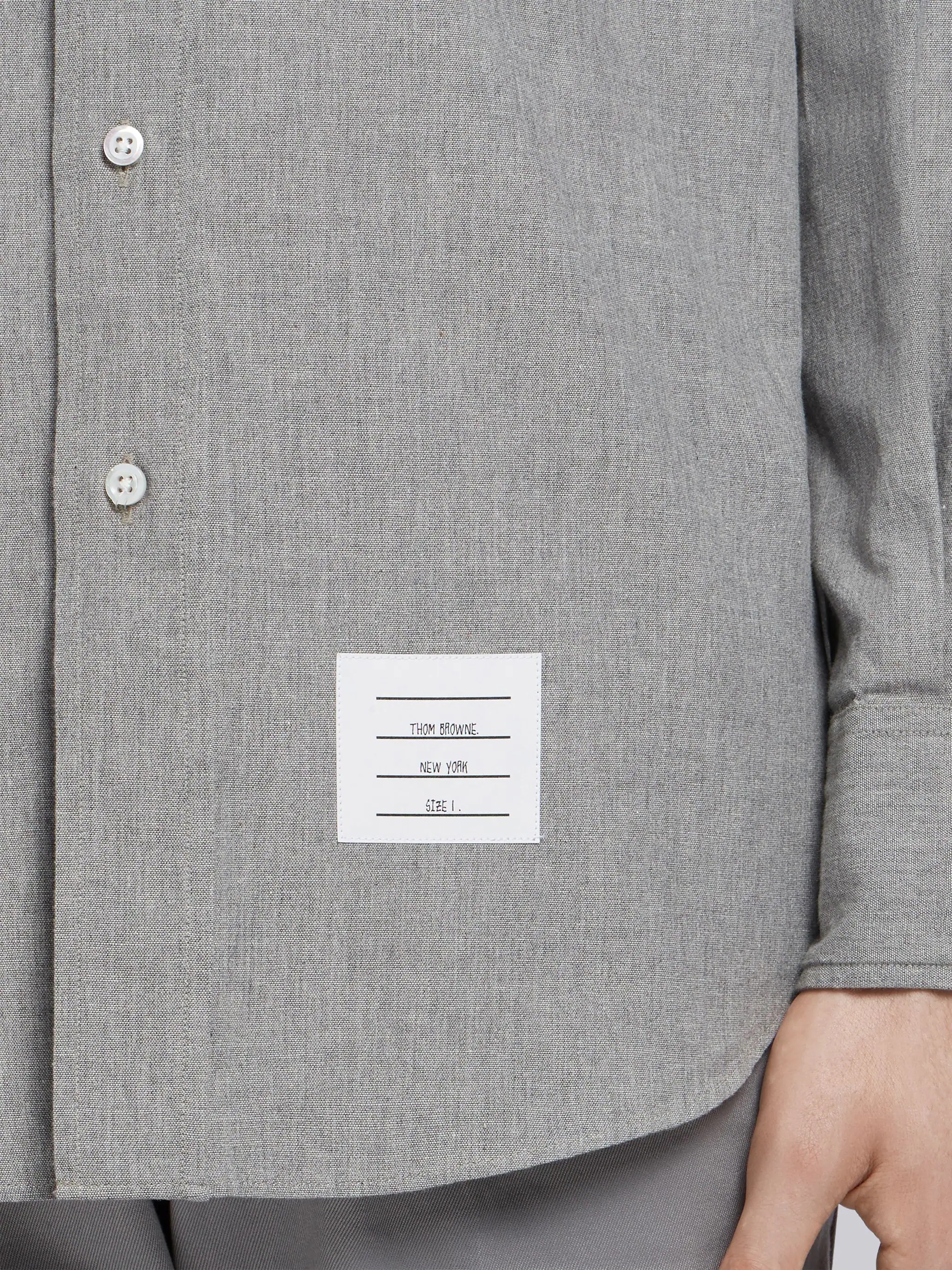 Medium Grey Chambray Printed 4-bar Nametag Straight Fit Shirt - 7