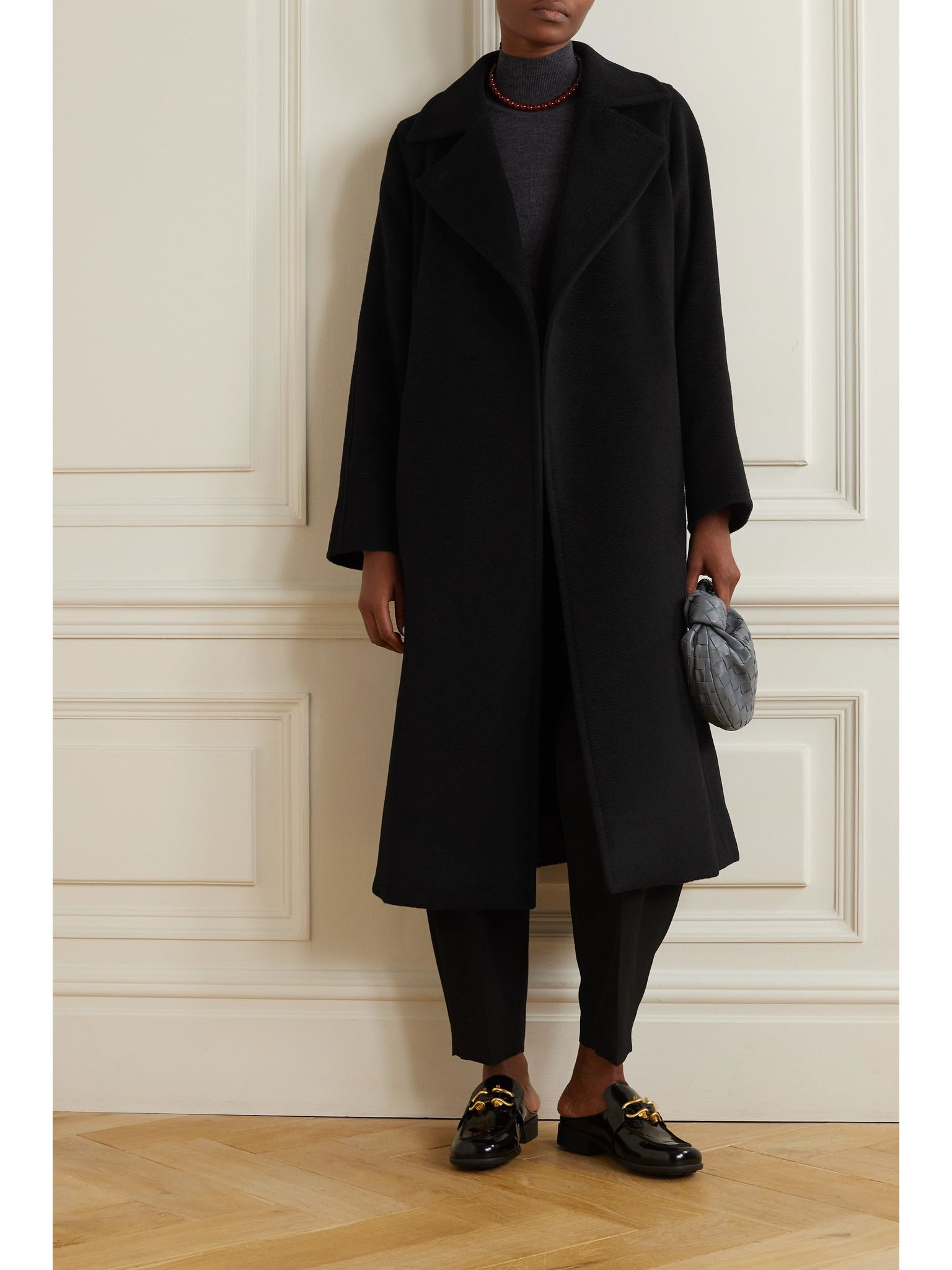 Manuela belted camel hair coat Black - 2