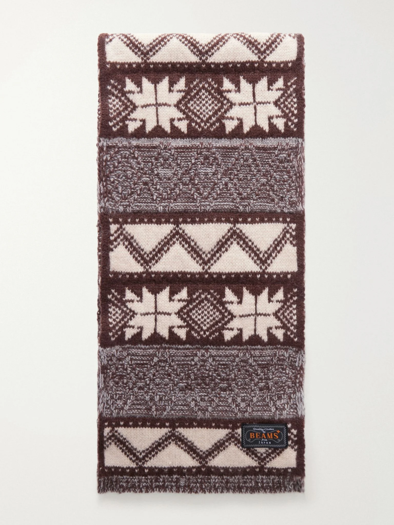Muffler Cable-Knit Jacquard Wool Scarf Brown - 1