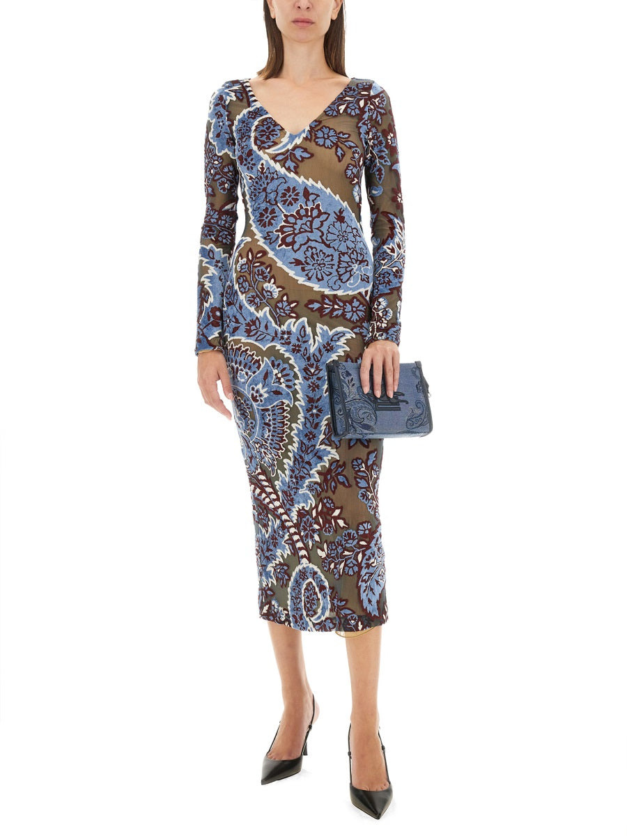 Etro Women Velvet Jacquard Tulle Dress - 2