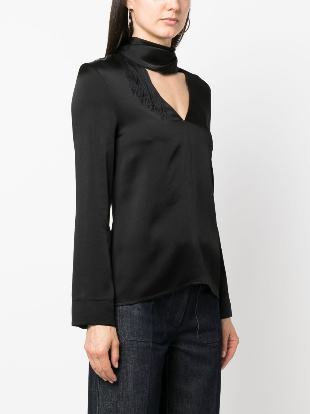 V-neck fringed satin blouse - 3