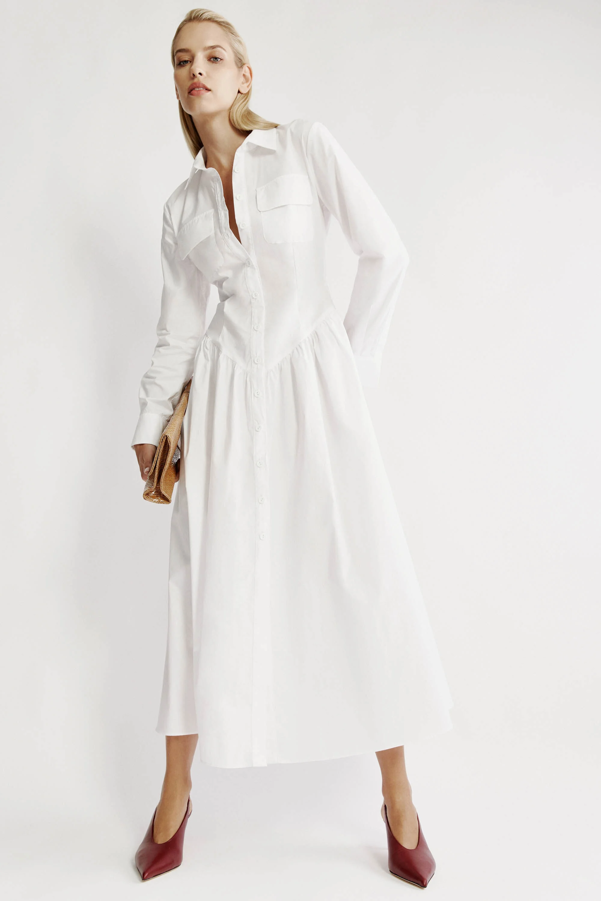 Agatha Fitted Shirt Dress In Orchid White - 1