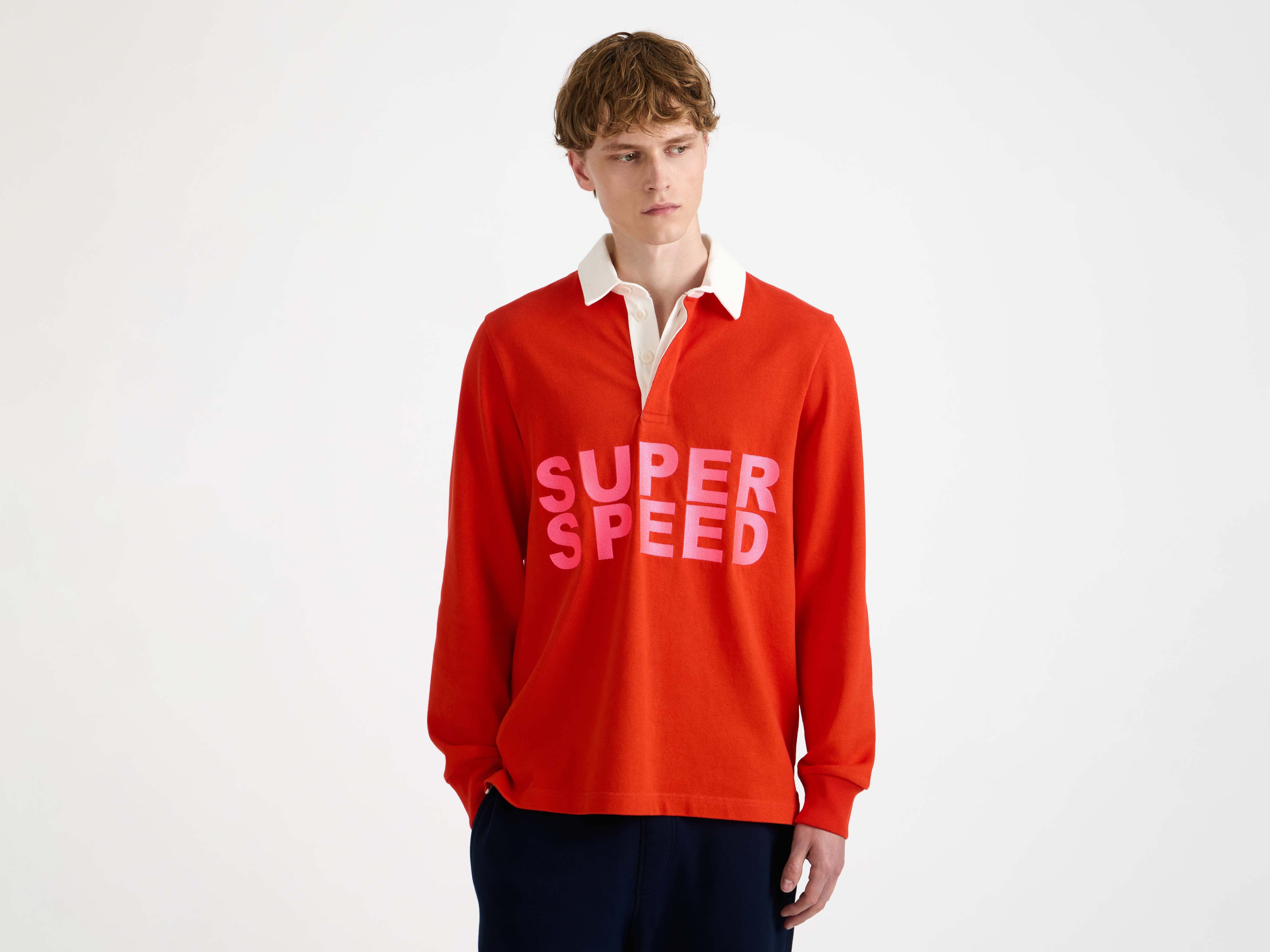 'SUPER SPEED' RUGBY POLO TOP IN BRIGHT RED - 5