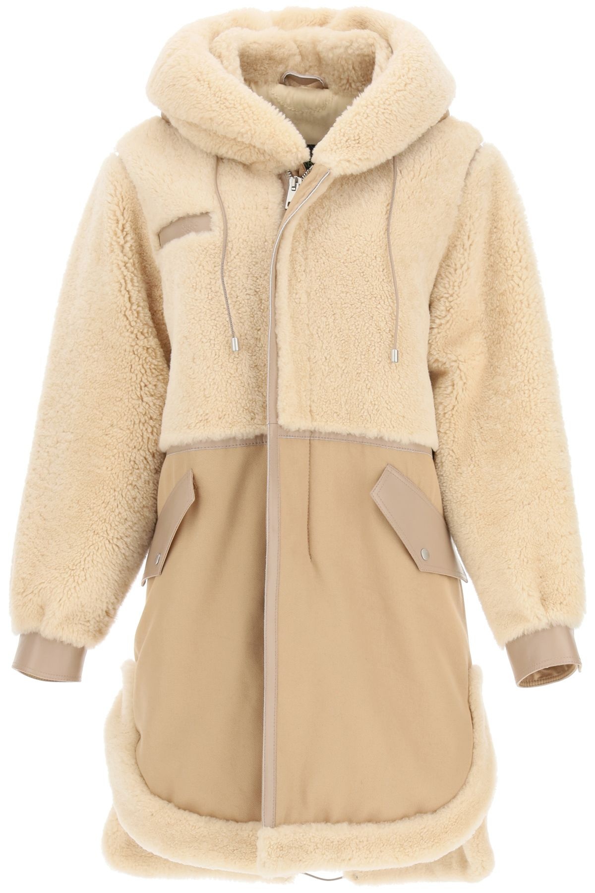 COTTON PARKA WITH LEATHER AND SHEARLING INSERTS - 1