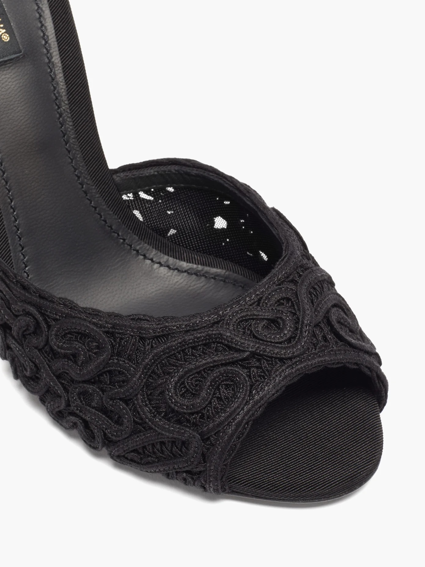 Peep-toe lace and leather mules - 6