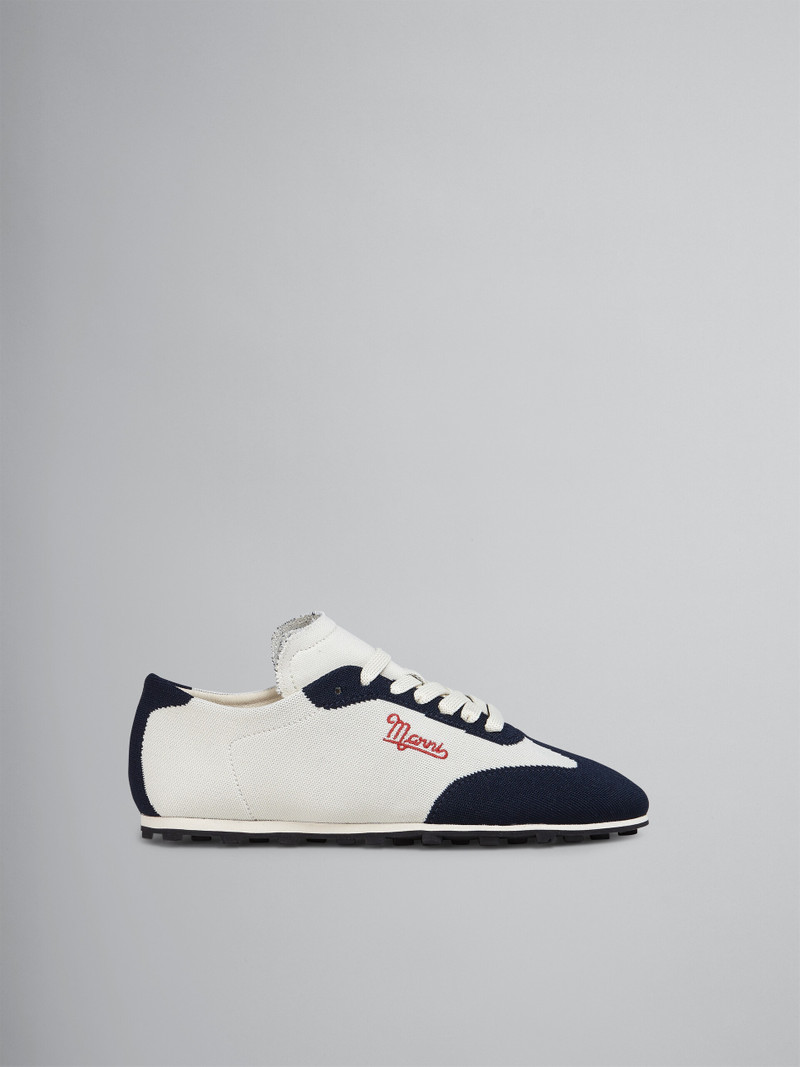 BEIGE AND BLUE STRETCH JACQUARD PEBBLE SNEAKER 1