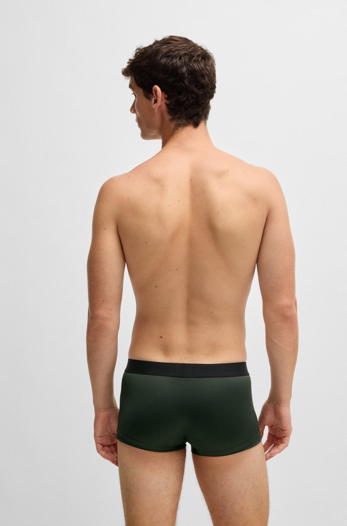 SHINY-PIQUÉ REGULAR-RISE TRUNKS WITH LOGO WAISTBAND - 3
