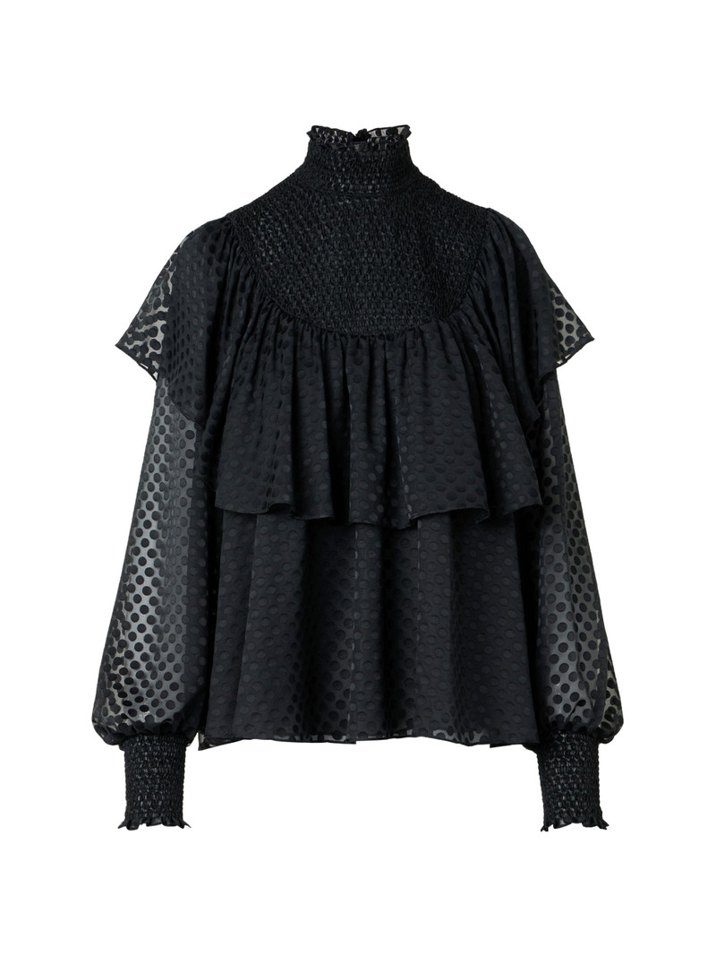 Women's Diamond Dot Flounce Blouse - Black 1