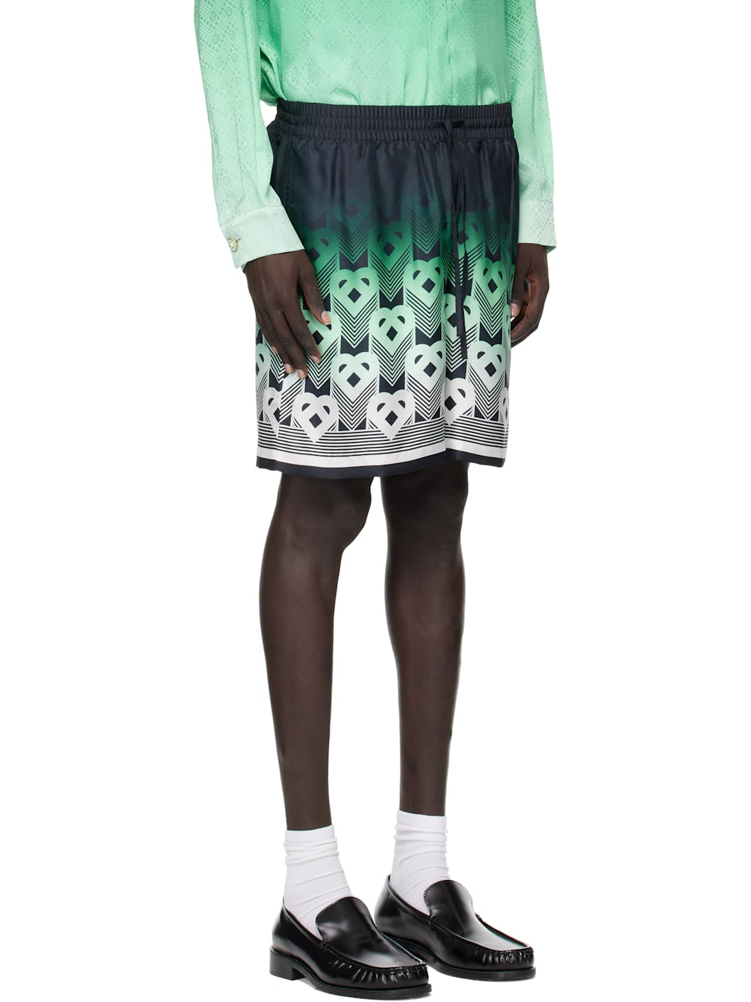 Black & Green Gradient Monogram Silk Shorts - 2
