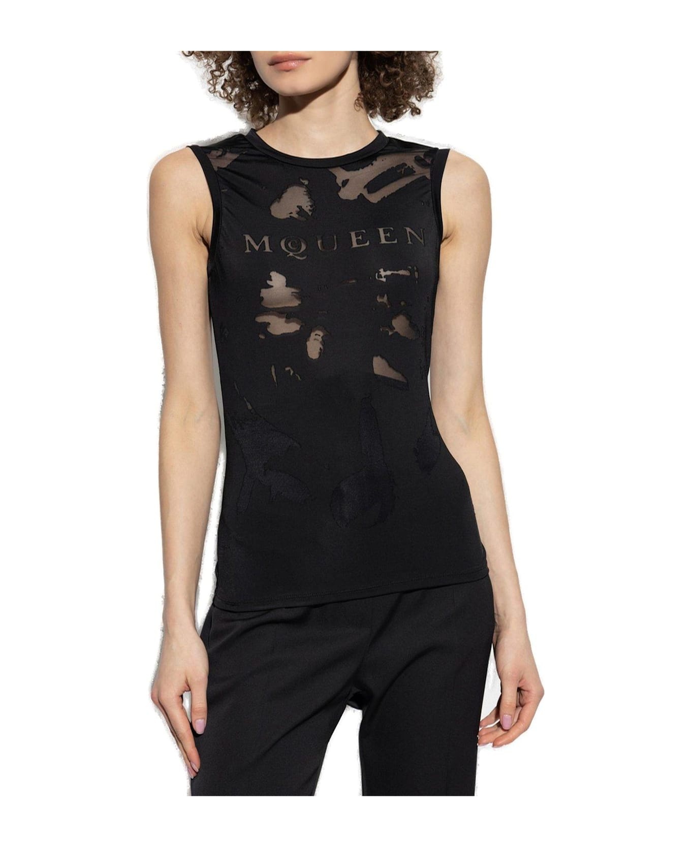 Logo Detailed Mesh Tank Top - 2