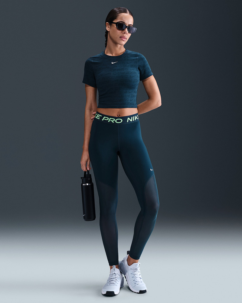 Nike Pro Women's Mid-Rise Full-Length Mesh-Paneled Leggings 1