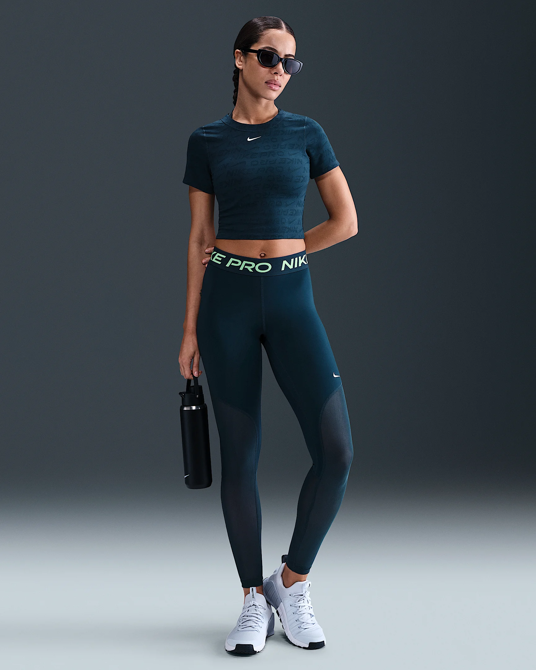 Nike Pro Women's Mid-Rise Full-Length Mesh-Paneled Leggings - 1