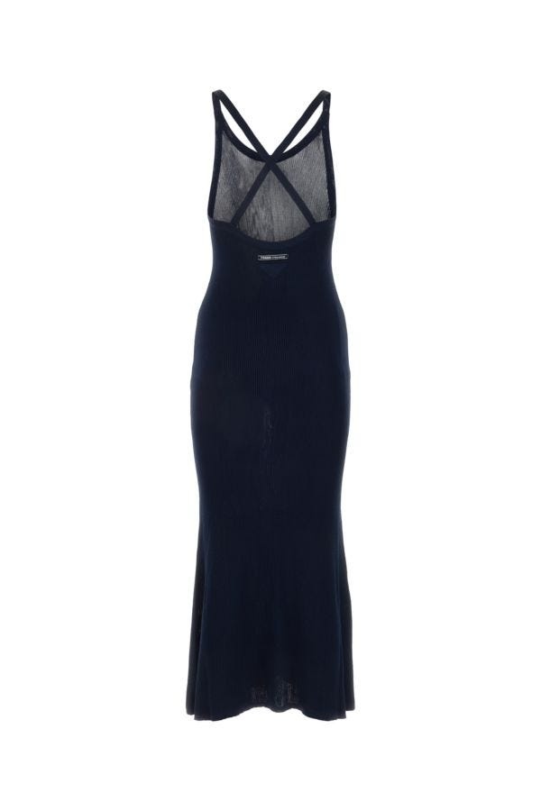 Prada Woman Navy Blue Silk Blend Dress - 2