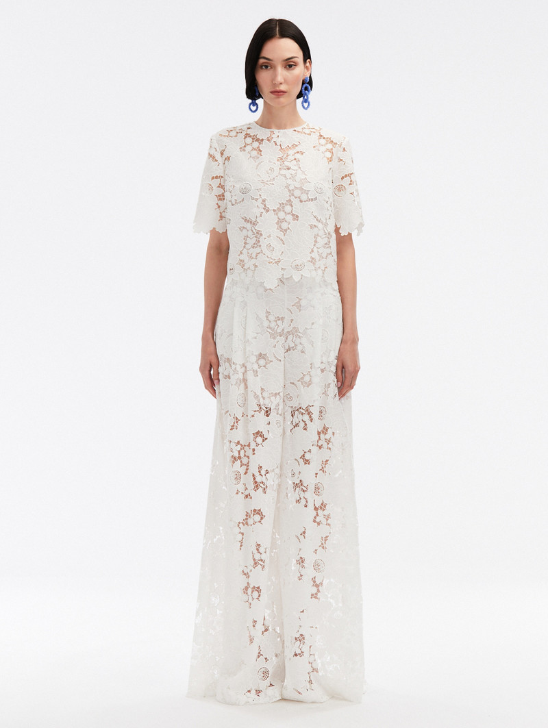 Oscar de la Renta MIXED BOTANICAL GUIPURE LACE TOP outlook