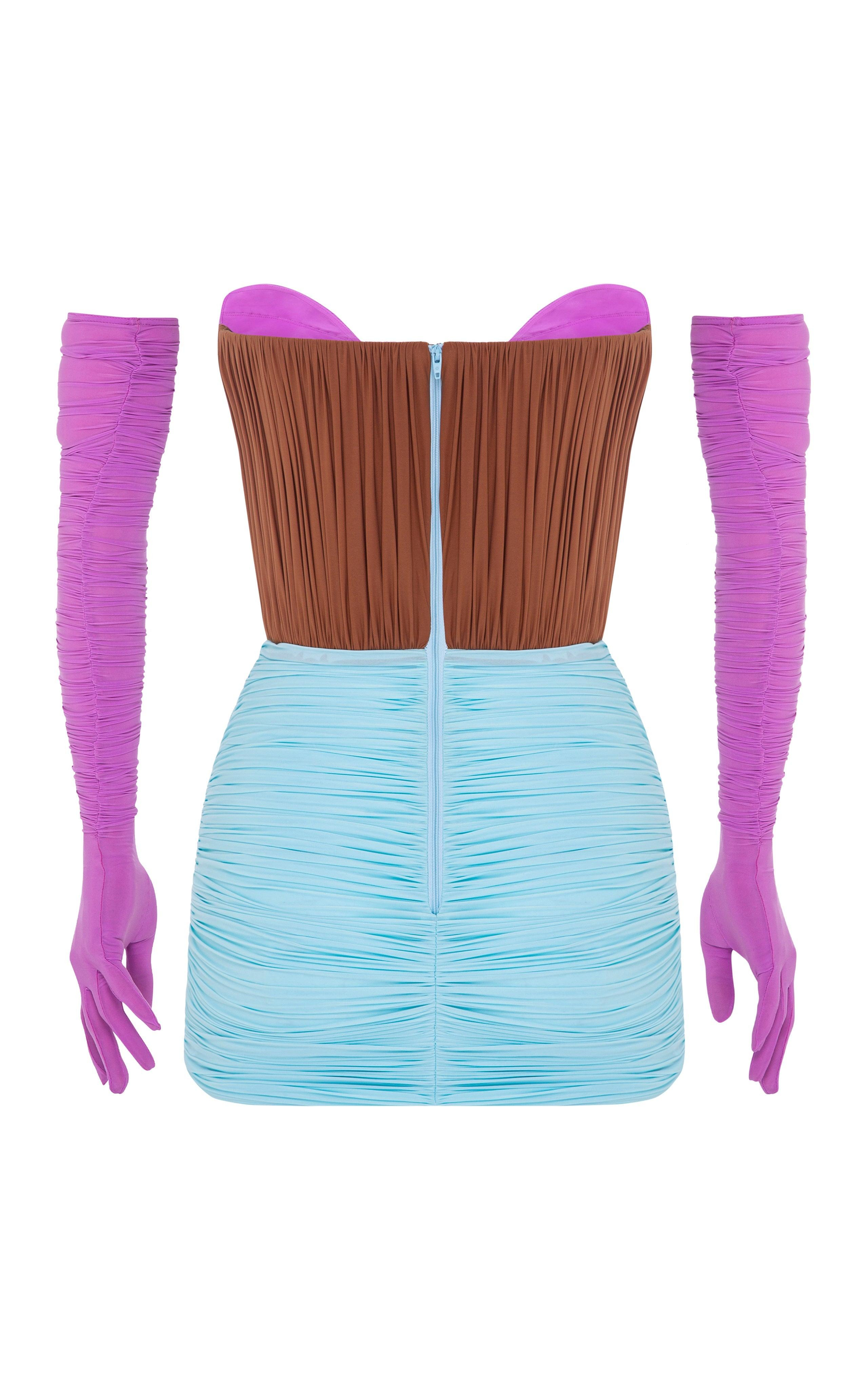 Stone Gloved Ruched Mesh Mini Dress - 5
