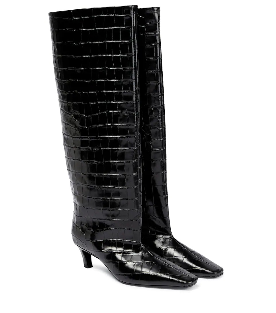 Croc-effect leather knee-high boots - 1