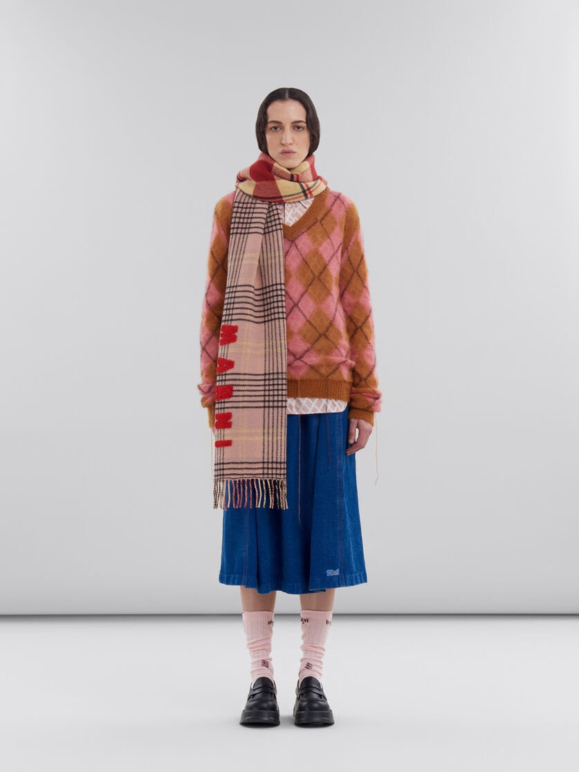PINK DOUBLE CHECK WOOL SCARF - 2